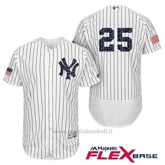 Maglia Baseball Uomo New York Yankees 2017 Estrellas y Rayas Mark Teixeira Bianco Flex Base